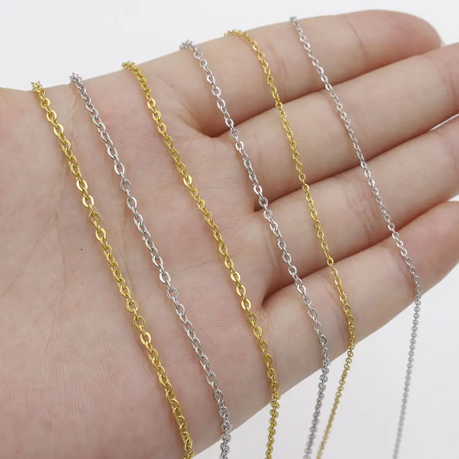 Women Thin Necklace Silver 18k Gold Plated Stainless Steel Link Cable Chains 1.5mm 2mm Thin Lobster Clasp Chain