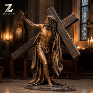Escultura de Jesús Cargando la Cruz en Bronce Fundido a Mano, Estatua Cristiana de Tamaño Real para Iglesia, Catedral, Monasterio y Proyectos Religiosos - Product Image 5