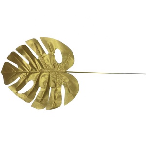 Feuilles de palmier artificielles Feuilles tropicales dorées avec tiges Décorations de feuilles de <span class=keywords><strong>jungle</strong></span> pour Hawaiian Luau Party Beach - Product Image 1