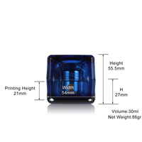 Pot cosmétique de luxe 30g carré transparent bleu en acrylique avec pot intérieur en plastique et couvercle à vis, impression sérigraphiée