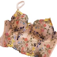 Soutien-gorge sans armatures en dentelle française brodée florale, avec coussinets de poitrine sculptants en forme d'arête de poisson, anti-transparence, et bretelles intérieures, pour l'été