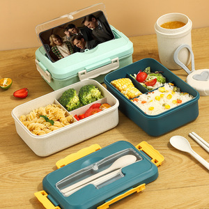 Boîte à lunch en paille de blé 800-1000 ml, boîte bento micro-ondable pour étudiants et usage au bureau - Product Image 1
