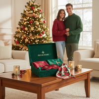 Coffret cadeau de Noël haut de gamme en soie, logo personnalisé, ensemble de sommeil de luxe 100% soie de mûrier, impression numérique, cadeaux d'entreprise, fêtes