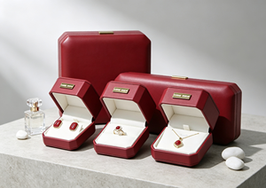 Coffret de boîtes à bijoux haut de gamme XINYUAN avec tissu en velours rouge vin, base rigide, fermeture magnétique, forme carrée, grande boîte à ouverture horizontale - Product Image 6
