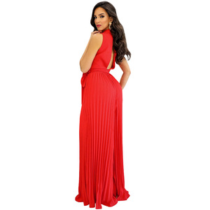 Tuta di Design di ultima generazione da <span class=keywords><strong>donna</strong></span> senza maniche con scollo a V senza schienale plissettato a gamba larga tuta eleganti da <span class=keywords><strong>donna</strong></span> tute estive - Product Image 4