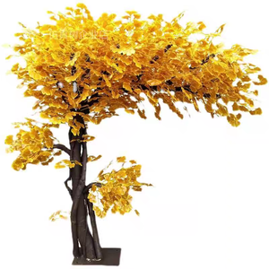 Venta al por mayor árbol de <span class=keywords><strong>Ginkgo</strong></span> artificial hojas de seda dorada tronco realista resistente a los rayos UV para jardín al aire libre - Product Image 5