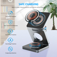 Chargeur sans fil magnétique 3-en-1 rapide 15W avec station d'accueil pliable, sortie 5V/3A, protection OVP pour téléphone