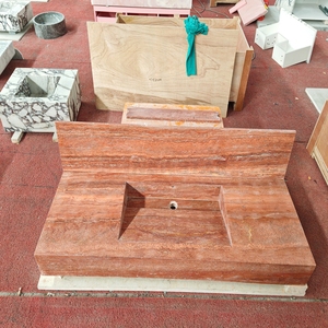 Lavabo da <span class=keywords><strong>Bagno</strong></span> in Travertino Rosso Naturale su Misura e Personalizzabile, Montaggio a Parete - Product Image 6