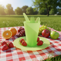 Assiette jetable écologique en plastique pour la maison et les restaurants, avec fourchettes, couteaux, cuillères et gobelets