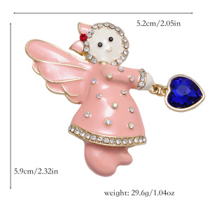 Spilla da bavero a forma di angelo in smalto rosa con strass e ciondolo a cuore blu pendente, gioiello di moda da <span class=keywords><strong>donna</strong></span> per cappotto e sciarpa - Product Image 5