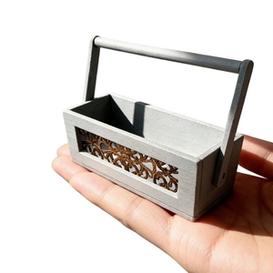 Miniature in legno retrò Xinchen: Vasi portafiori intagliati a mano, scenari rurali in miniatura, succulente e cesti di fiori - Product Image 4