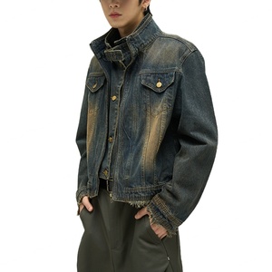 Wholesale Winter Button Casual Dirty Wash <b>Denim</b> Short <b>Coat</b> for Men 100% Cotton High Quality Vintage <b>Denim</b> Jackets - Product Image 3