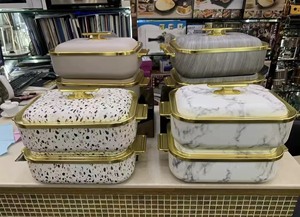 Olla Térmica Rectangular con Borde Dorado Estilo Real <span class=keywords><strong>de</strong></span> 4L, Cazuela Aislada para Mantener la Comida Caliente, Ideal para Servir en Banquetes - Product Image 5