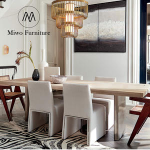 Restaurant moderne à pied de table en acier inoxydable adapté à de nombreuses personnes pour dîner en bois massif naturel table rectangulaire à grande assiette - Product Image 4