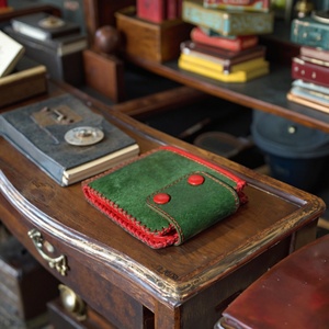 First-layer Cowhide Anti-rfid Open Portable Polyester Handmade Short <b>Wallet</b> Retro Minimalist Vintage Business Credit Card <b>Holder</b> - Product Image 3