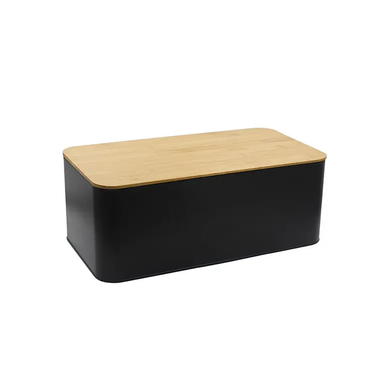 Black 2-in-1 Modern Bread Box with Bamboo Cutting Board Lid Saving Bread Bin