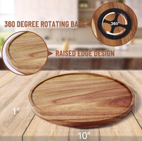Plateau tournant de rangement Lazy Susan en bois d'acacia de 10 pouces pour armoire, table et garde-manger
