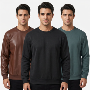 Sudadera de punto para hombre, cuello redondo, corte regular, color liso, 100% algodón polar, antiencogimiento, para uso casual de otoño - Product Image 3
