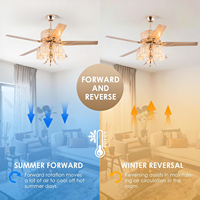Ventilateur de lustre en cristal avec télécommande Ventilateur de plafond doré décoratif de luxe à moteur DC en cuivre silencieux à 6 vitesses