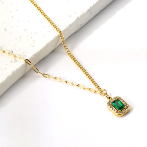 Fashion Niche Retro Teardrop Green Crystal Jewelry <b>Set</b> For Women Party Geometric Stud Earrings Necklace <b>Bracelet</b> Gold Tone - Product Image 2