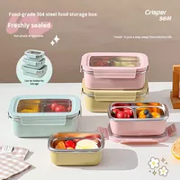 Boîte de conservation des aliments pour réfrigérateur Conteneurs alimentaires réutilisables Boîte à lunch Boîte à bento en acier inoxydable pour adultes Conteneur à lunch