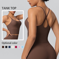 Soutien-gorge de sport moulant en nylon double face couleur unie à bretelles croisées pour la course, le fitness et le yoga pour femme