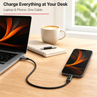 Câble USB PD 100W tressé avec lumière respirante, design en alliage d'aluminium, compatible avec ordinateur portable, moniteur, téléphone portable