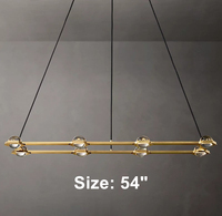 Luminaire suspendu rectangulaire moderne pour îlot de cuisine, lustre linéaire en laiton et cristal