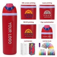 Bouteille d'eau portable en acier inoxydable 304 à double paroi isolée de 24 oz avec logo personnalisé, couvercle à paille et poignée pour les sports de plein air