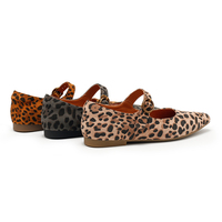 Ballerines tendance pour femmes, imprimé léopard, boucle, dessus en peau de mouton, semelle en caoutchouc antidérapante et légère
