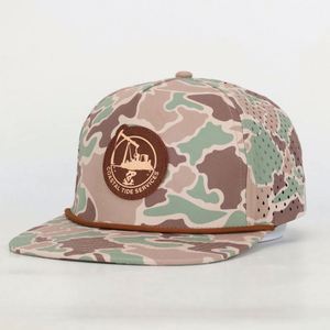 OEM Custom 5-Panel Sport Leather Patch <b>Hat</b> With Old School Duck Camo Pattern Laser Cut Hole Snapback Cap Logo Design Wholesale - Product Image 4