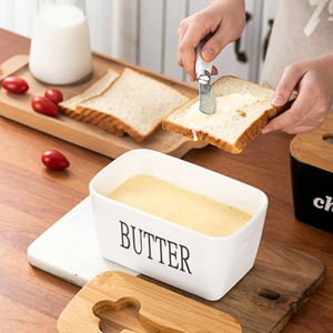 Boîte à beurre rectangulaire en céramique personnalisable avec couvercle en bambou et couteau – Nouveauté très demandée pour le stockage alimentaire - Product Image 3