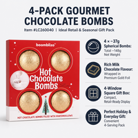 Boomblizo 4ct Bombes de chocolat chaud fourrées à la guimauve saveur lait, sphères de cacao fondantes, coffret cadeau de Noël, vente en gros