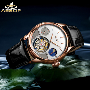 Reloj Mecánico Unisex de Lujo con Tourbillon, Fase Lunar, Puntero Hangzhou, Caja de Acero Inoxidable y Correa de Cuero Genuino de 42mm - Product Image 5
