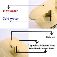 HOMEDEC HD-V046 Robinet de douche multifonction en laiton brossé doré avec jets pluie et doux, design moderne