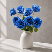 Rose artificielle en latex à toucher réel de 65 cm, rose bleue artificielle, hautement recommandée pour les mariages, les fêtes et la décoration de la maison