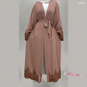 Nouvelle Abaya Grande Taille en Dentelle Florale à Manches Zippées Couleur Unie pour Femmes Européennes et Américaines – Robe Décontractée Exclusive d'Été - Product Image 2