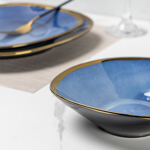 Plato plano de porcelana para comida, vajilla de diseño, juego de cena de cerámica, cerámica de estilo japonés, nuevo ojo de gato, fiesta clásica azul redonda - Product Image 3