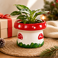 Grand pot à fleurs en céramique en forme de champignon, peint à la main, à pois rouges, pour plantes succulentes, décoration de Noël, cadeau pour la maison ou le bureau