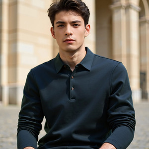 2025 maglietta da uomo autunno/inverno a maniche lunghe per <span class=keywords><strong>Polo</strong></span> con Logo personalizzato in pile foderato modale in seta tinta unita - Product Image 5