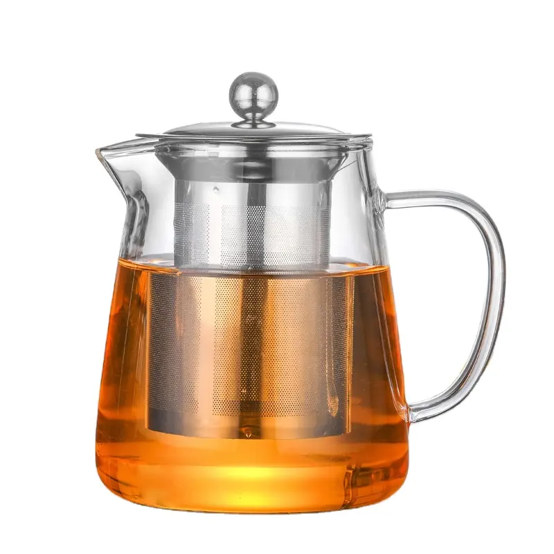 Sıcak satış 550ml 750ml 950ml 1300ml Stovetop güvenli çiçek çayı su ısıtıcısı cam çaydanlık paslanmaz çelik demlik süzgeç ve kapak