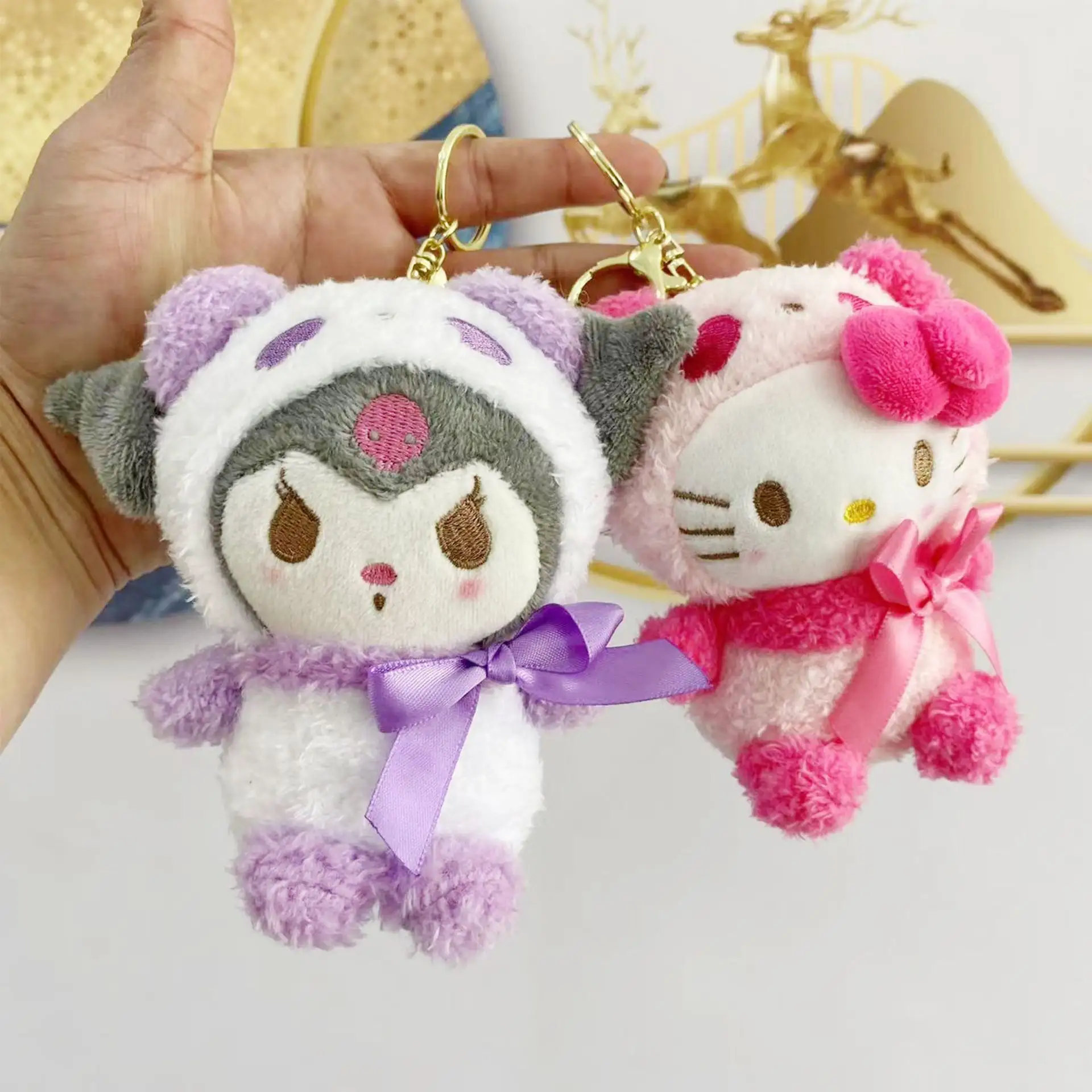 Factory Sale Kawaii Sanrio 10-15cm Kuromi My Melody Cat Pc Dog Plush Keychain Anime Plush Figure Pendant Cute Animals Toys