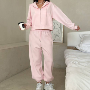 Ensemble 2 pièces OEM nouveau design grande taille ample avec sweat à capuche zippé et pantalon de survêtement en coton French Terry pour femme - Product Image 1