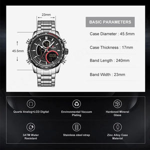 Montre décontractée à double affichage NAVIFORCE 9182, chronographe d'affaires pour homme, vente chaude, montre-bracelet numérique à quartz avec date pour homme - Product Image 6