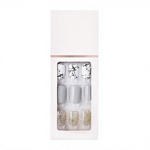 Boîte cadeau personnalisée en carton mat blanc, à couvercle coulissant, deux pièces, avec fenêtre frontale et ligne dorée rose pour capsules d'<span class=keywords><strong>ongles</strong></span>, vente en gros - Product Image 2