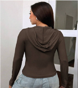 Blusa de Sudadera Marrón Sólida para Mujer, Estilo Elegante, Corte Regular, Suave y Cómoda, con Cuello Asimétrico Tejido Floral, para Uso Diario - Product Image 1