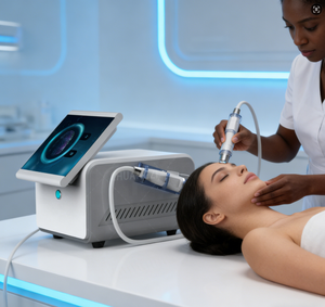 Machine de beauté portable à <span class=keywords><strong>prix</strong></span> de gros pour le raffermissement cutané fractionnel, 8 langues, 2 poignées, dorée - Product Image 1