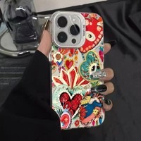 Casing ponsel IMD pola hati berkilau mata jahat untuk IPhone 17 16 15 14 13 12 11 Pro Max Aurora metalik Laser ungu hitam Matte