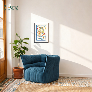 Vacuum Compressed Corduroy Sofa <b>Chair</b> Ribbed Fabric Asymmetric <b>Wing</b> <b>Back</b> Barrel Shape Living Room Apartment Bedroom - Product Image 1