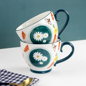 Custom-designed daisy-patterned breakfast <b>cups</b>, high-temperature resistant coffee <b>cups</b>, stylish <b>ceramic</b> water <b>cups</b>; custom - Product Image 2